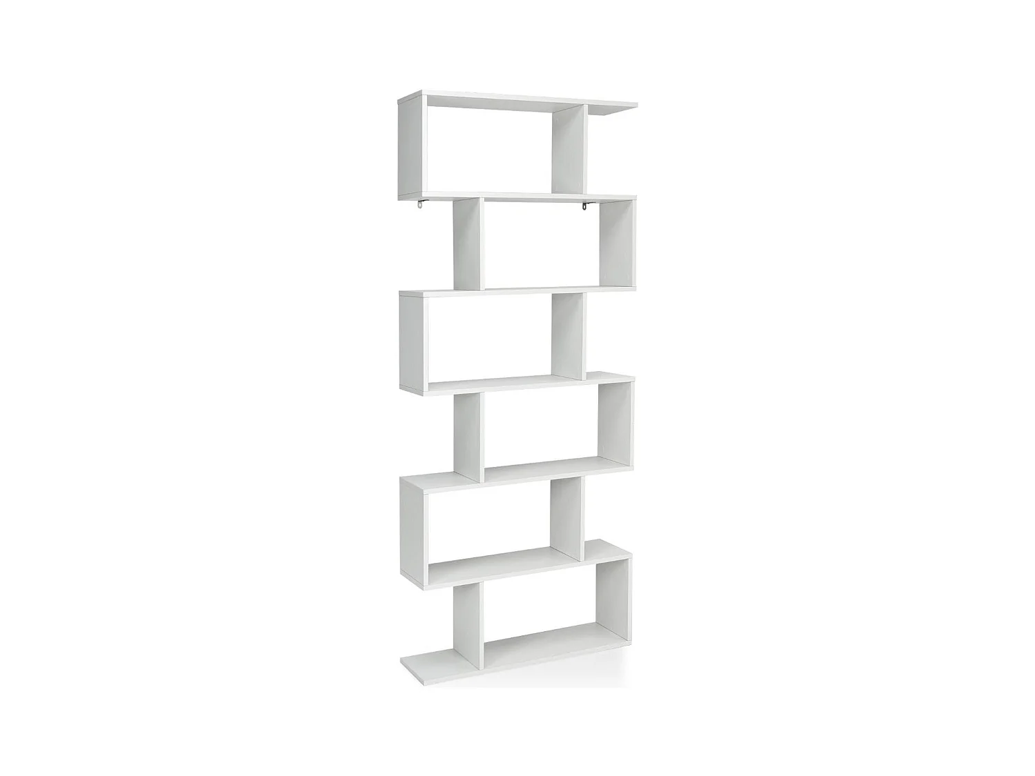 Bibliothèque en Forme de S, Étagère à 6 Niveaux, Meuble de Rangement avec Anti-basculement, 80 x 23 x 191 cm, pour Salon, Chambre, Bureau, Blanc