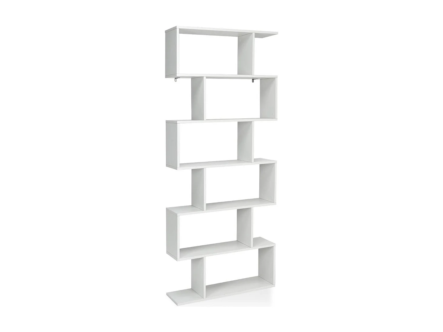 S-vormige boekenkast, 6-laags plank, opbergkast met anti-kantelfunctie, 80 x 23 x 191 cm, voor woonkamer, slaapkamer, kantoor, wit