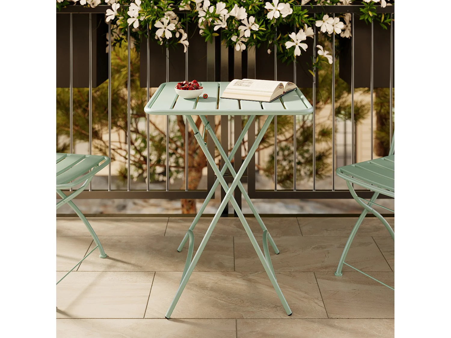 Table de jardin pliante en métal vert clair 2 personnes - Yumi