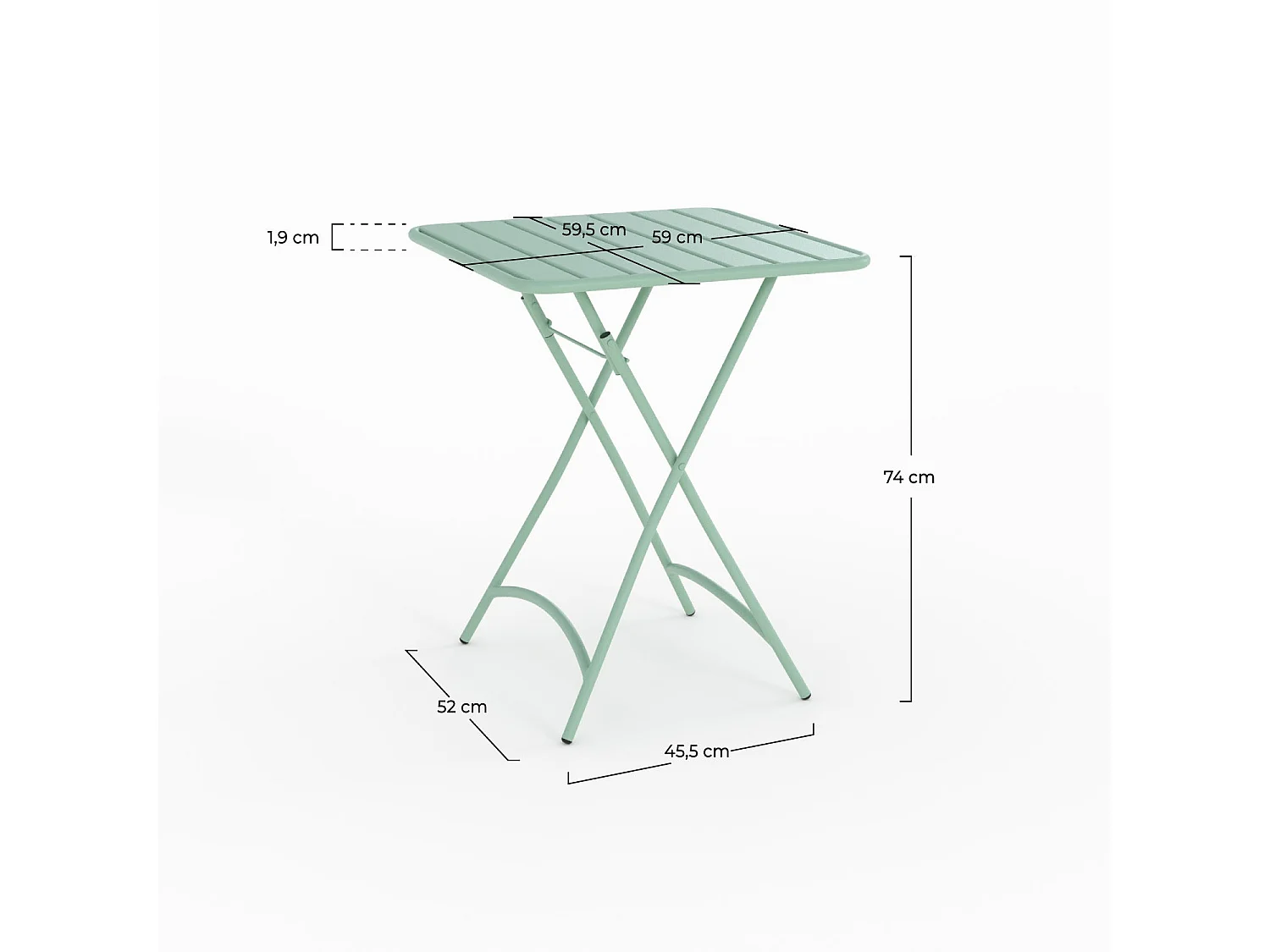 Table de jardin pliante en métal vert clair 2 personnes - Yumi