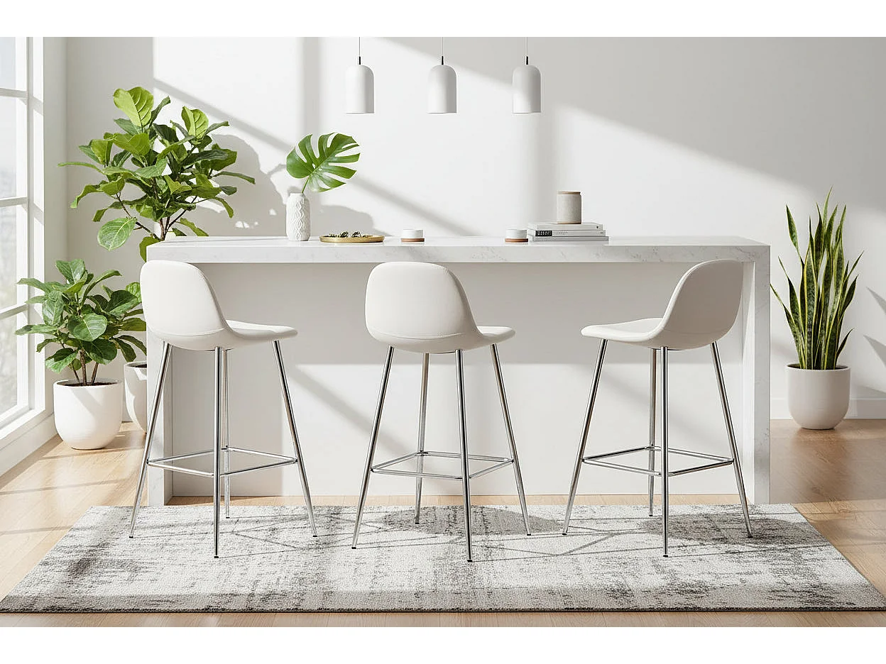 Lot 2 Tabourets de Bar Scandinave Velours Beige Pieds Chrome