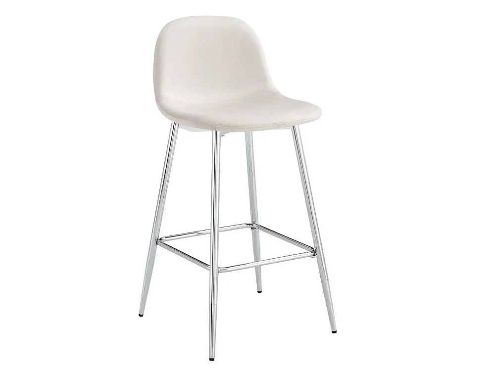 Lot 2 Tabourets de Bar Scandinave Velours Beige Pieds Chrome