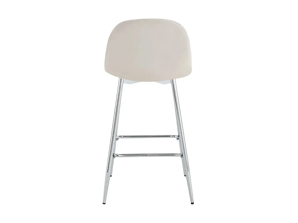 Lot 2 Tabourets de Bar Scandinave Velours Beige Pieds Chrome