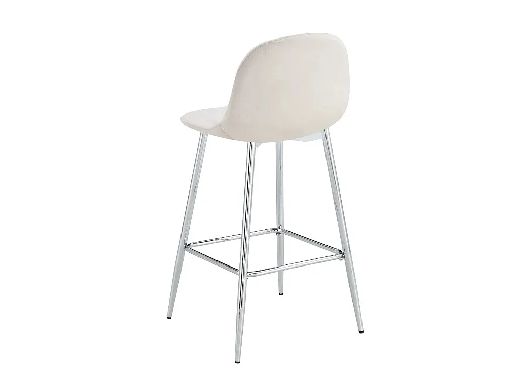 Lot 2 Tabourets de Bar Scandinave Velours Beige Pieds Chrome