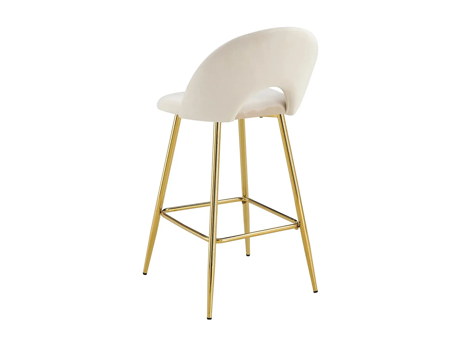 Lot 2 Tabourets de Bar Teddy Velours Beige Pieds Gold 47x36x98cm