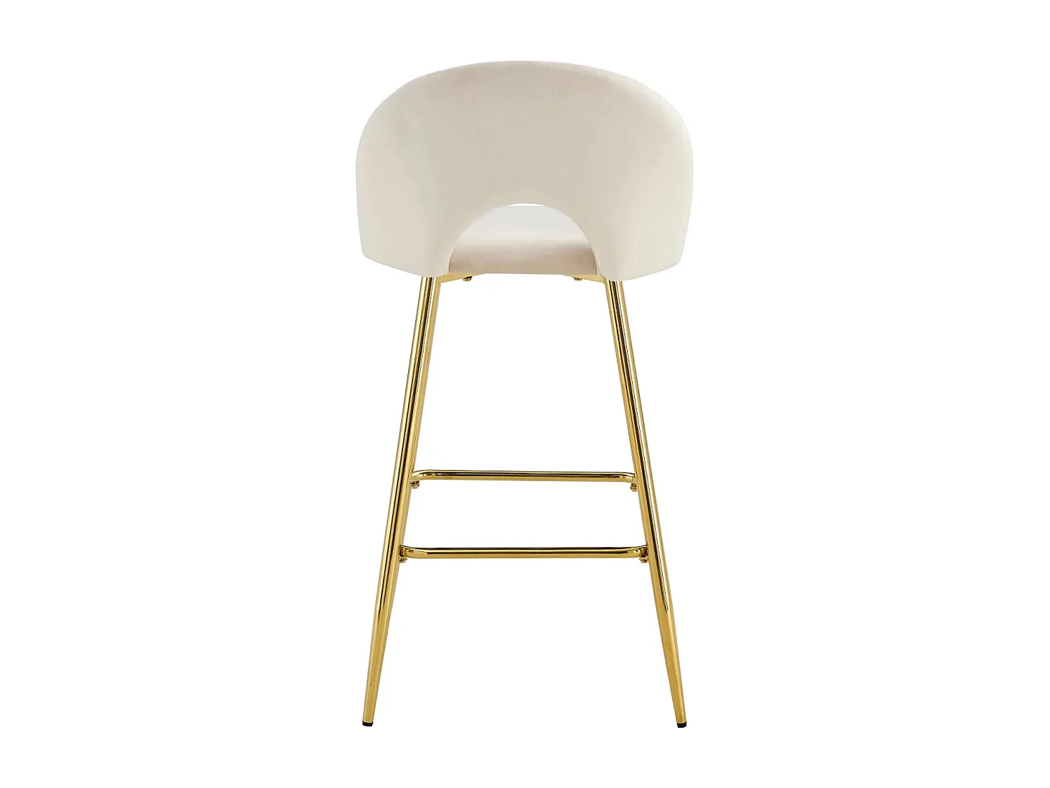Lot 2 Tabourets de Bar Teddy Velours Beige Pieds Gold 47x36x98cm