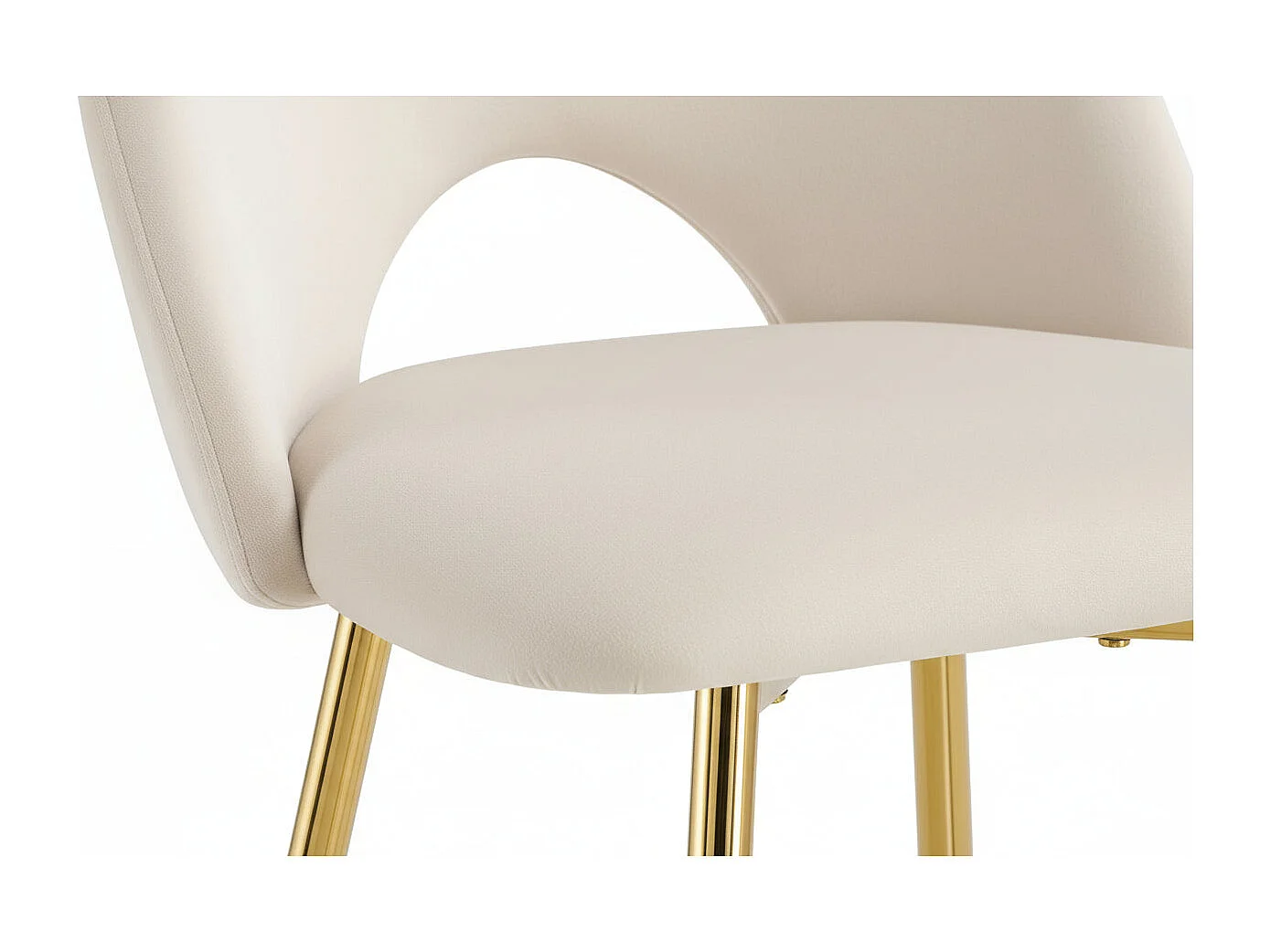 Lot 2 Tabourets de Bar Teddy Velours Beige Pieds Gold 47x36x98cm