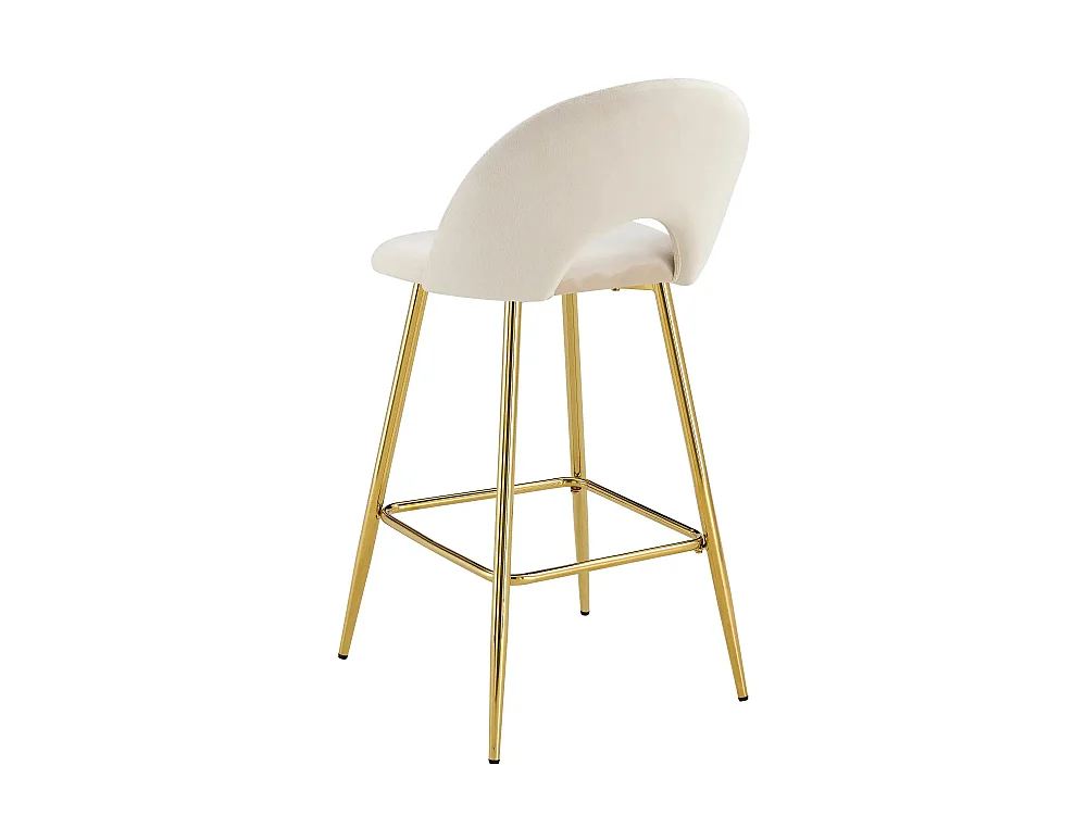 Lot 2 Tabourets de Bar Teddy Velours Beige Pieds Gold 47x36x98cm