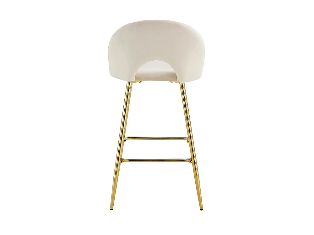 Lot 2 Tabourets de Bar Teddy Velours Beige Pieds Gold 47x36x98cm