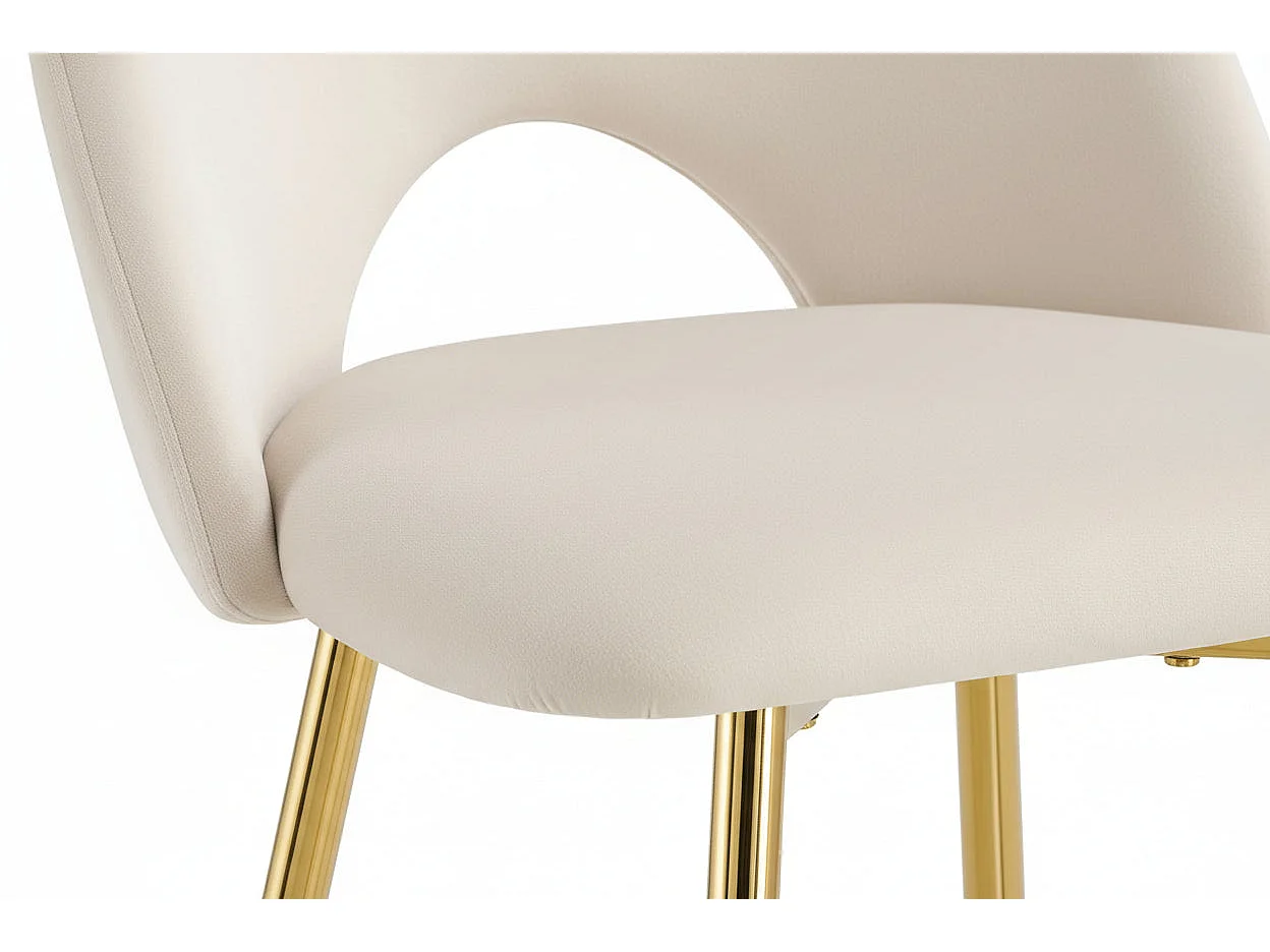 Lot 2 Tabourets de Bar Teddy Velours Beige Pieds Gold 47x36x98cm