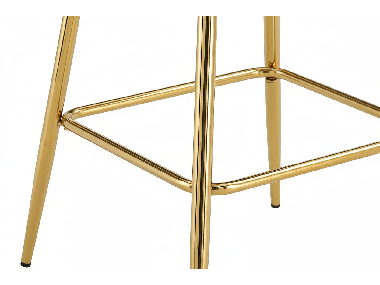 Lot 2 Tabourets de Bar Teddy Velours Beige Pieds Gold 47x36x98cm