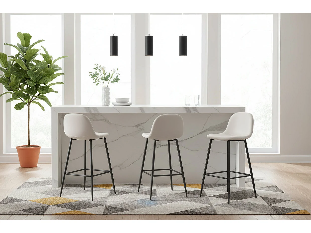 Lot 2 Tabourets de Bar Scandinave Velours Beige Pieds Métal Noir