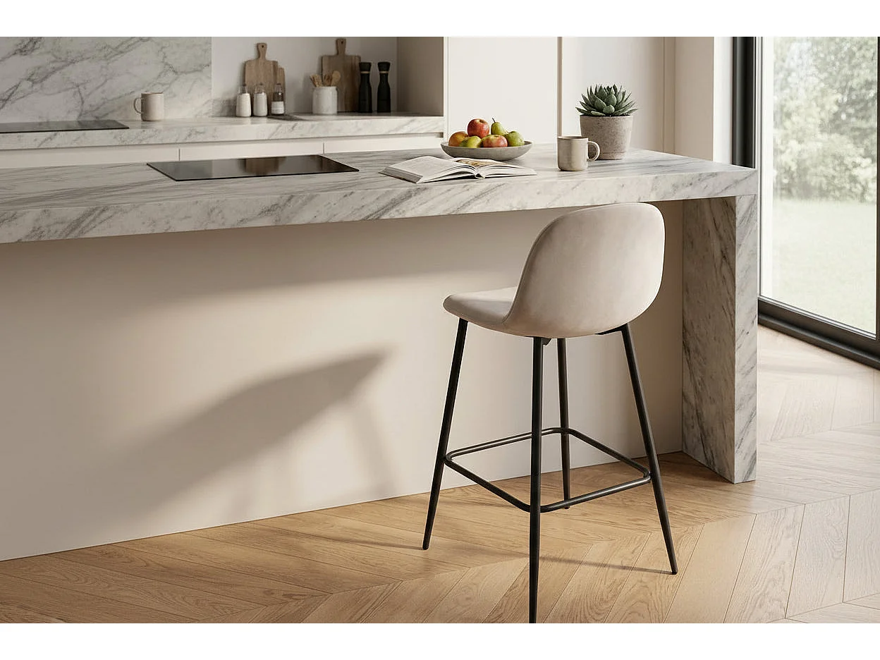 Lot de 2 tabourets de bar velours beige pieds métal noir 69 cm - SCANDINAVE