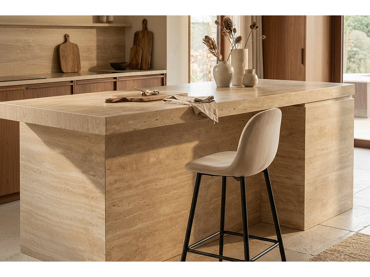 Lot de 2 tabourets de bar velours beige pieds métal noir 69 cm - SCANDINAVE