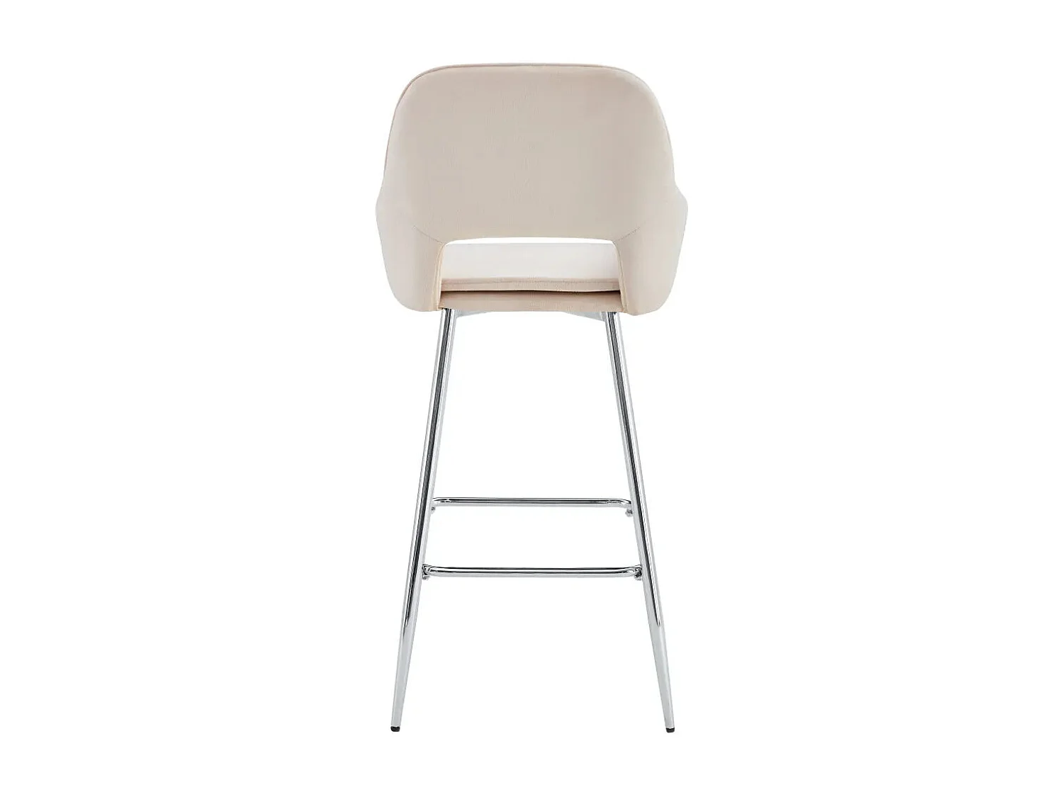 Lot 2 Tabourets de Bar Athena Velours Beige Pieds Chrome 47x41x104cm