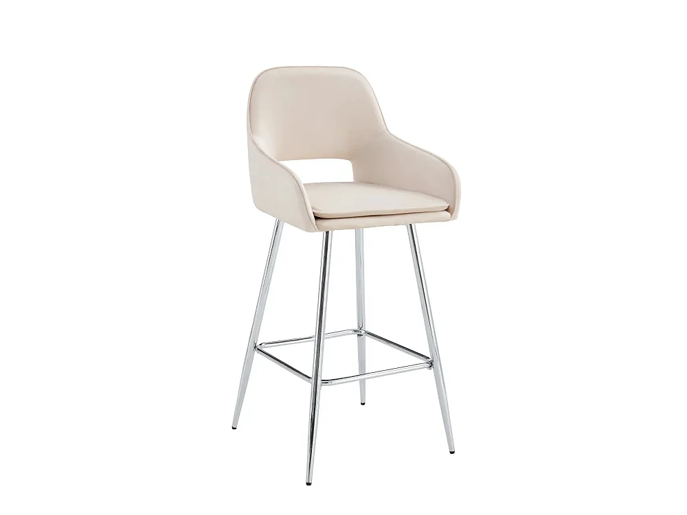 Lot 2 Tabourets de Bar Athena Velours Beige Pieds Chrome 47x41x104cm