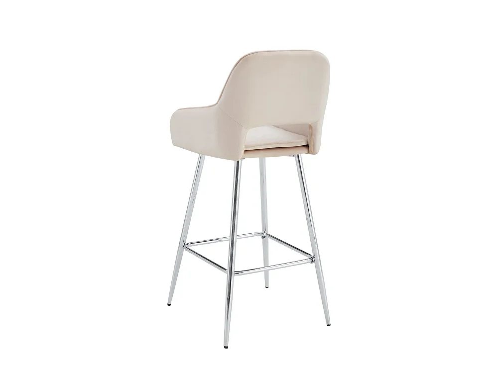Lot 2 Tabourets de Bar Athena Velours Beige Pieds Chrome 47x41x104cm