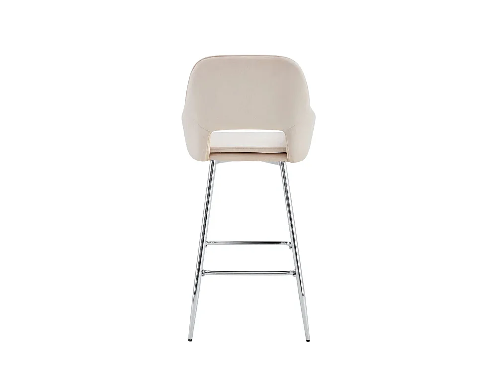 Lot 2 Tabourets de Bar Athena Velours Beige Pieds Chrome 47x41x104cm