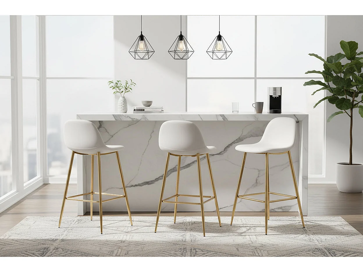 Lot 2 Tabourets de Bar Scandinave Velours Beige Pieds Gold 47,5x43x100cm