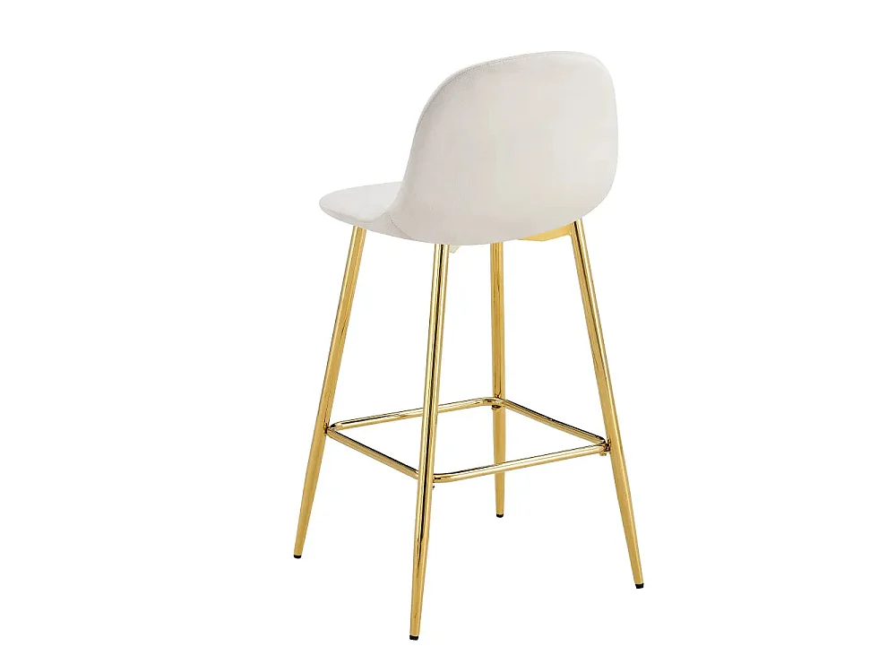 Lot 2 Tabourets de Bar Scandinave Velours Beige Pieds Gold 47,5x43x100cm