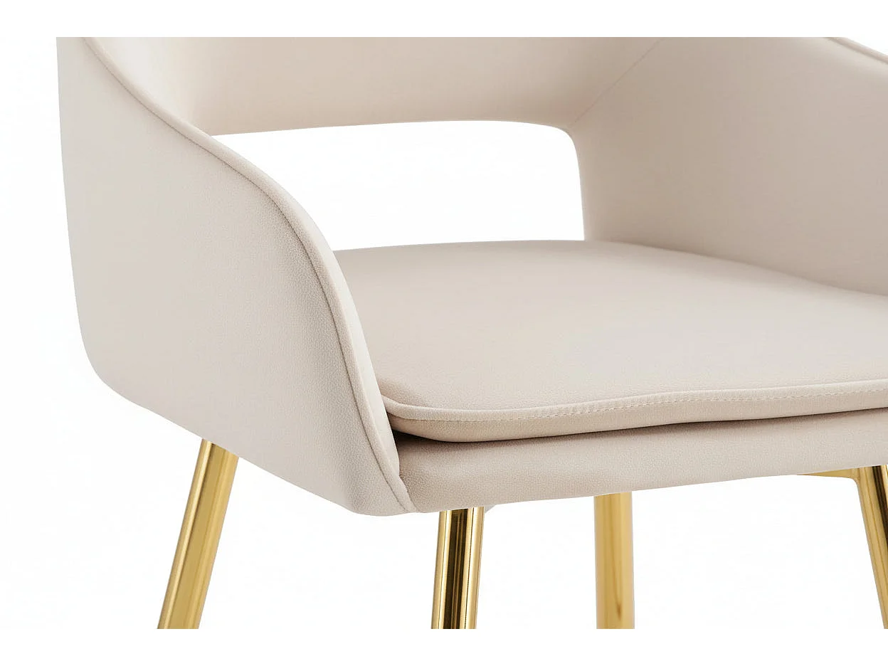 Lot 2 Tabourets de Bar Athena Velours Beige Pieds Gold 47x41x104cm