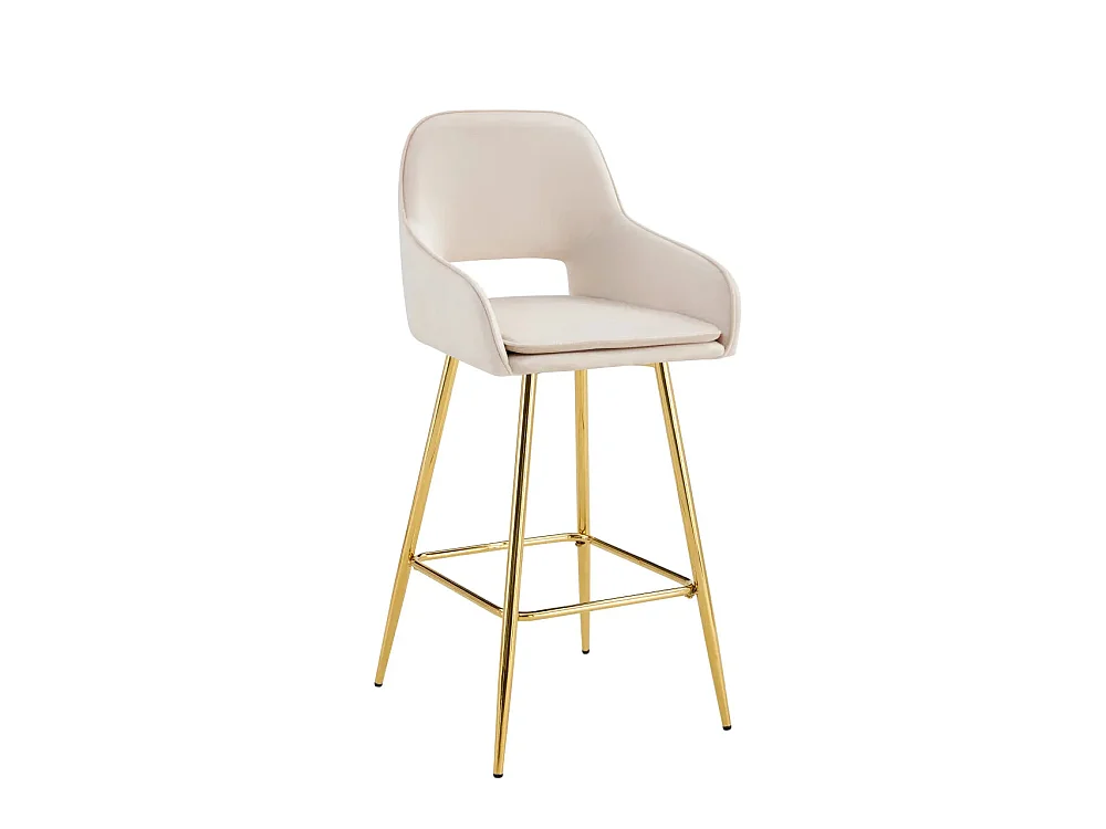 Lot 2 Tabourets de Bar Athena Velours Beige Pieds Gold 47x41x104cm