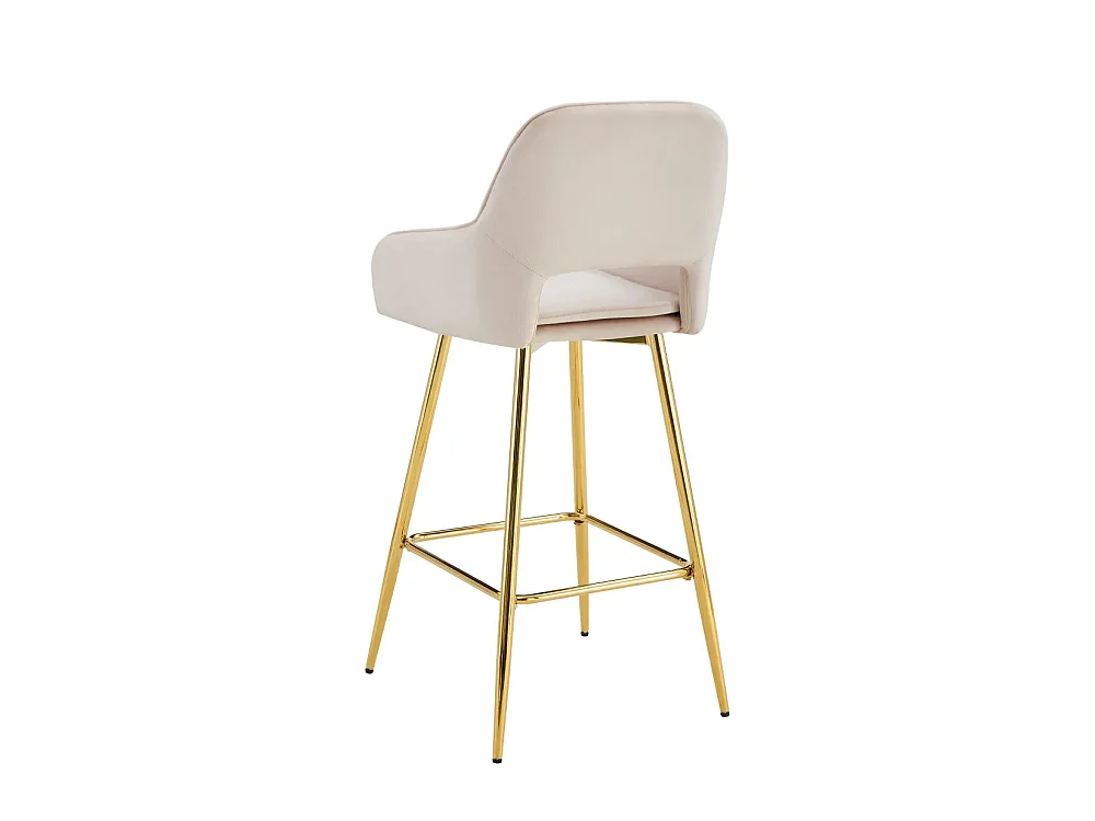 Lot 2 Tabourets de Bar Athena Velours Beige Pieds Gold 47x41x104cm