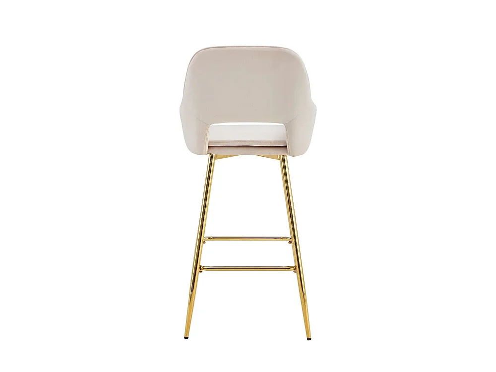 Lot 2 Tabourets de Bar Athena Velours Beige Pieds Gold 47x41x104cm