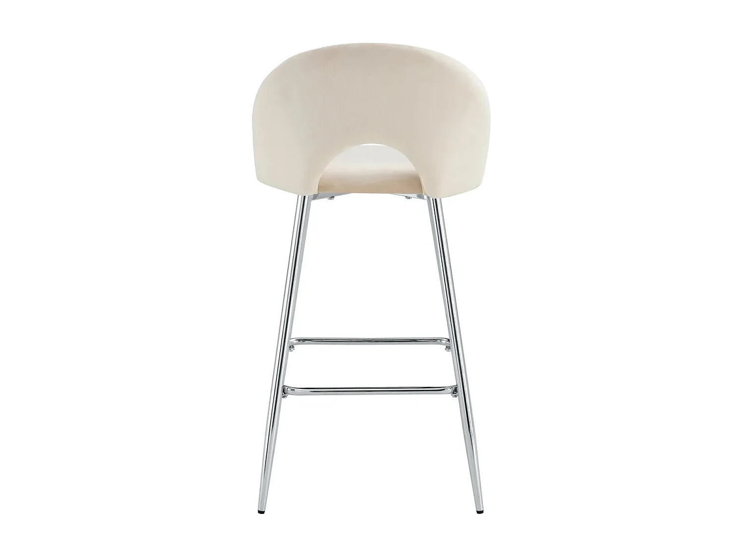 Lot 2 Tabourets de Bar Teddy Velours Beige Pieds Chrome 47x36x98cm