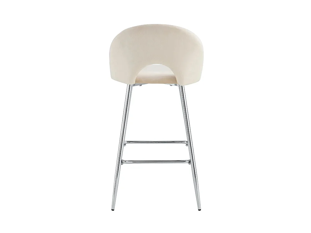 Lot 2 Tabourets de Bar Teddy Velours Beige Pieds Chrome 47x36x98cm