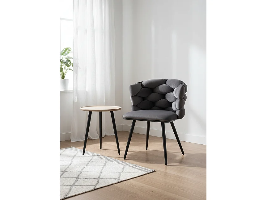 Lot 2 Chaises Salle à Manger Tissu Anthracite Dossier Tressé 60x60x77cm LOLIPOP