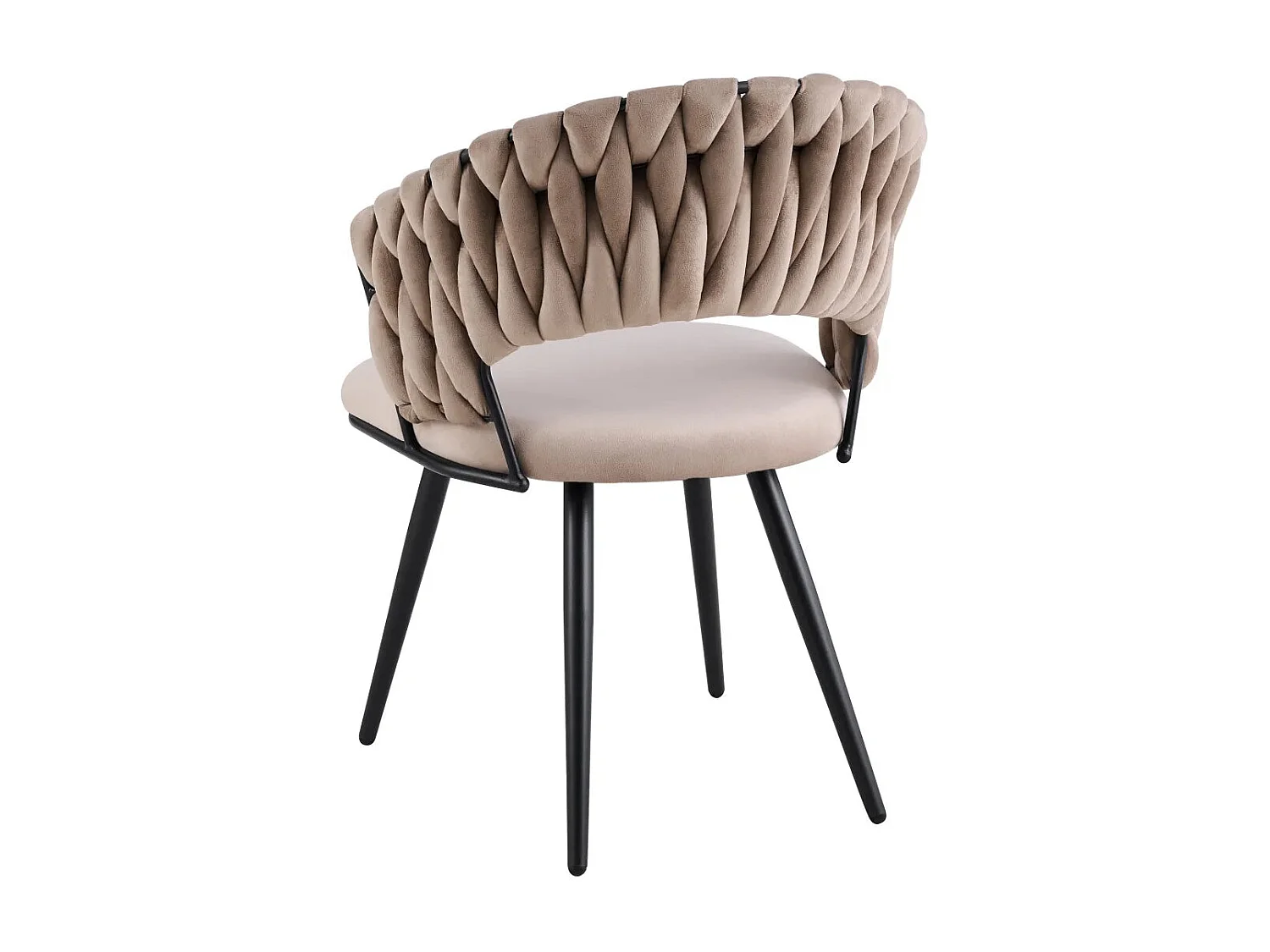 Lot 2 Chaises Salle à Manger Velours Taupe Dossier Tressé Métal Noir CAROLINA