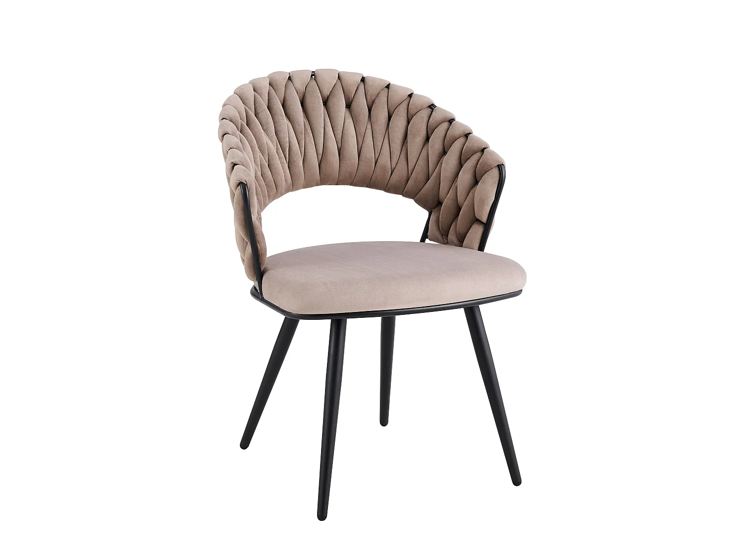 Lot 2 Chaises Salle à Manger Velours Taupe Dossier Tressé Métal Noir CAROLINA
