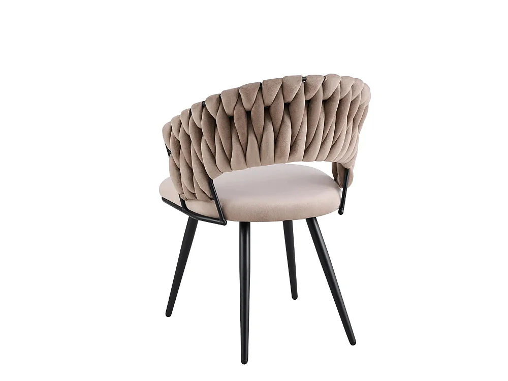 Lot 2 Chaises Salle à Manger Velours Taupe Dossier Tressé Métal Noir CAROLINA