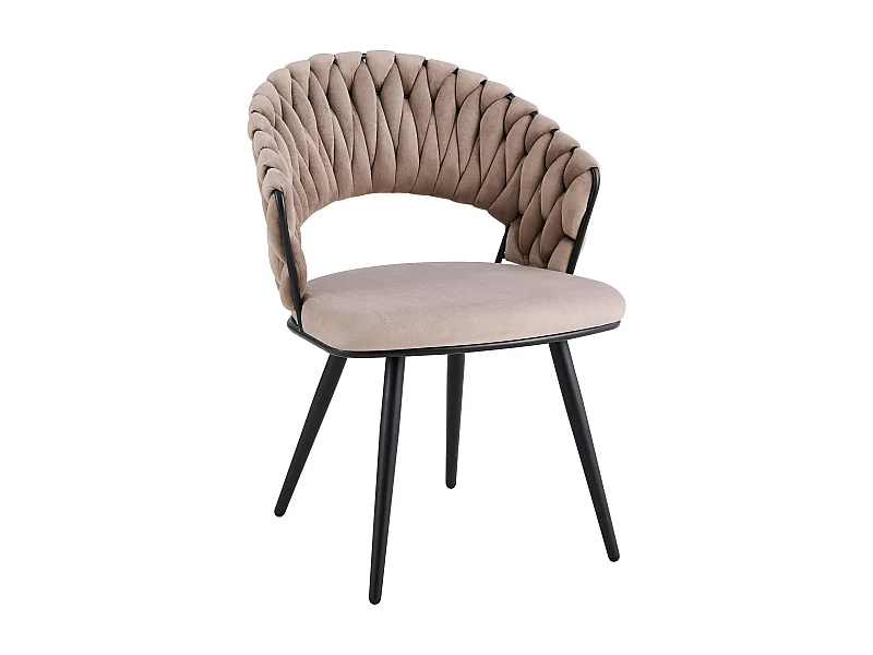 Lot 2 Chaises Salle à Manger Velours Taupe Dossier Tressé Métal Noir CAROLINA