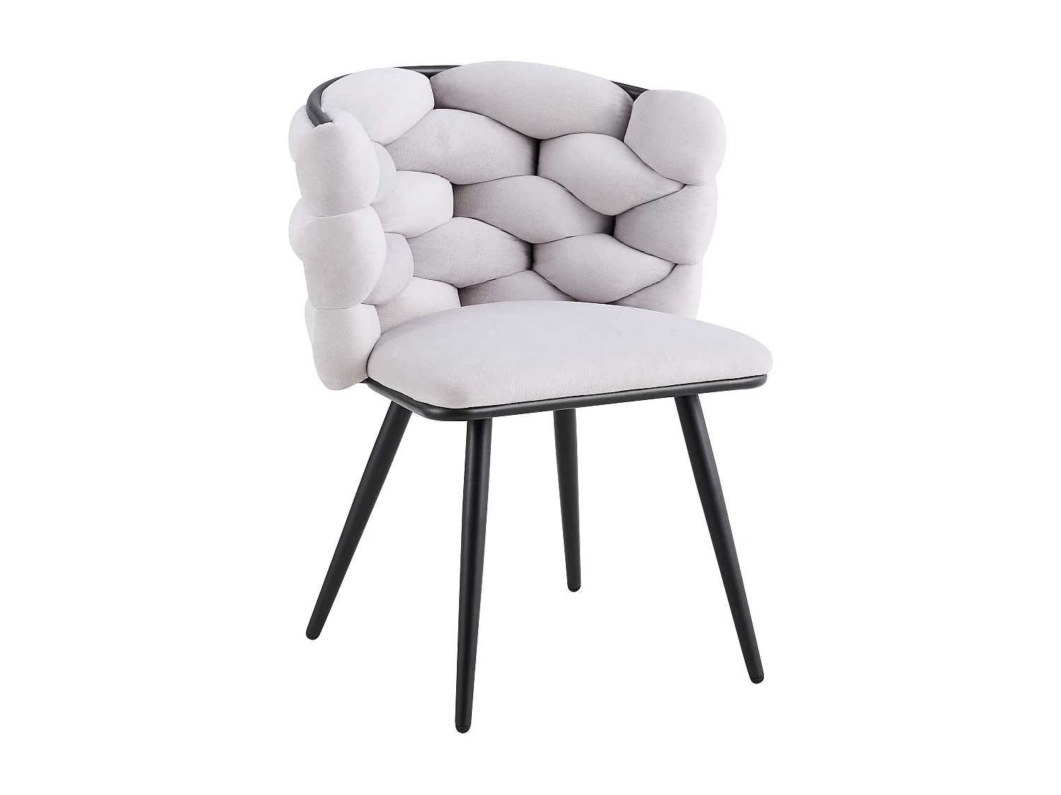 Lot 2 Chaises Salle à Manger Tissu Gris Dossier Tressé 60x60x77cm LOLIPOP