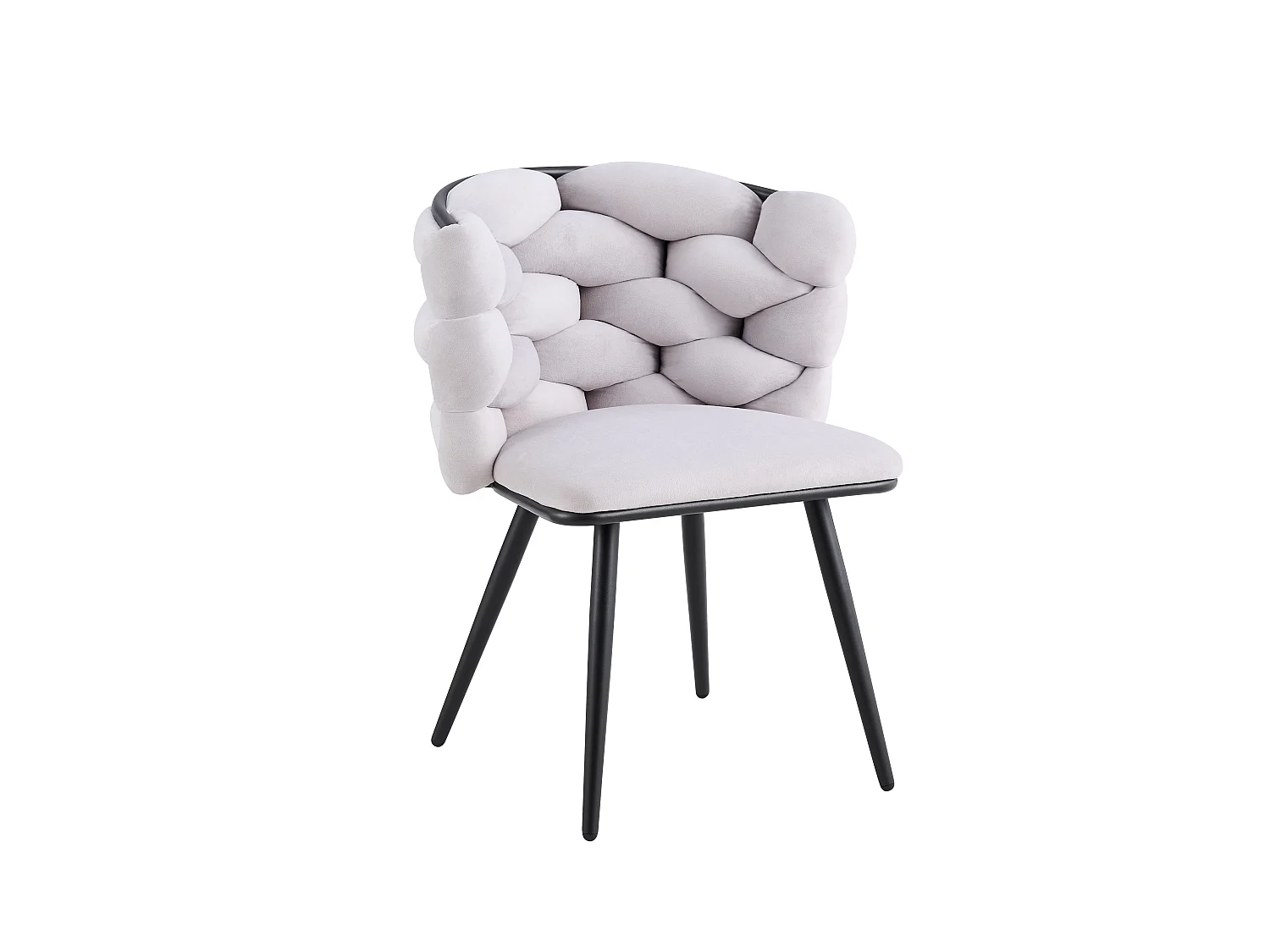 Lot 2 Chaises Salle à Manger Tissu Gris Dossier Tressé 60x60x77cm LOLIPOP