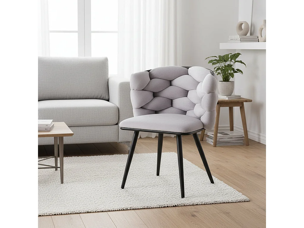 Lot de 2 chaises salle à manger en tissu gris pieds métal noir - LOLIPOP