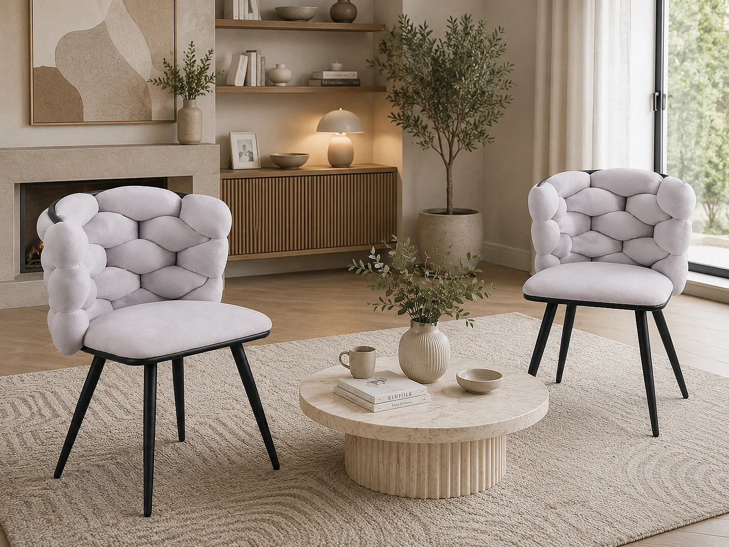Lot de 2 chaises salle à manger en tissu gris pieds métal noir - LOLIPOP