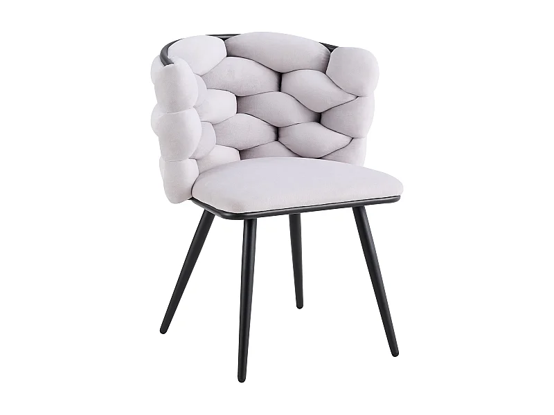 Lot 2 Chaises Salle à Manger Tissu Gris Dossier Tressé 60x60x77cm LOLIPOP