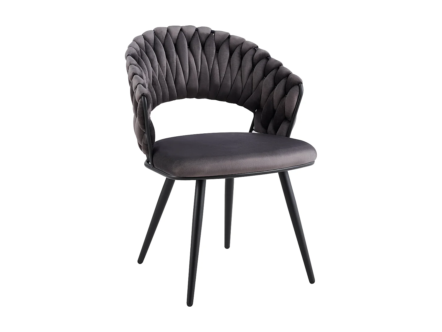 Lot 2 Chaises Salle à Manger Velours Anthracite Dossier Tressé Métal Noir CAROLINA