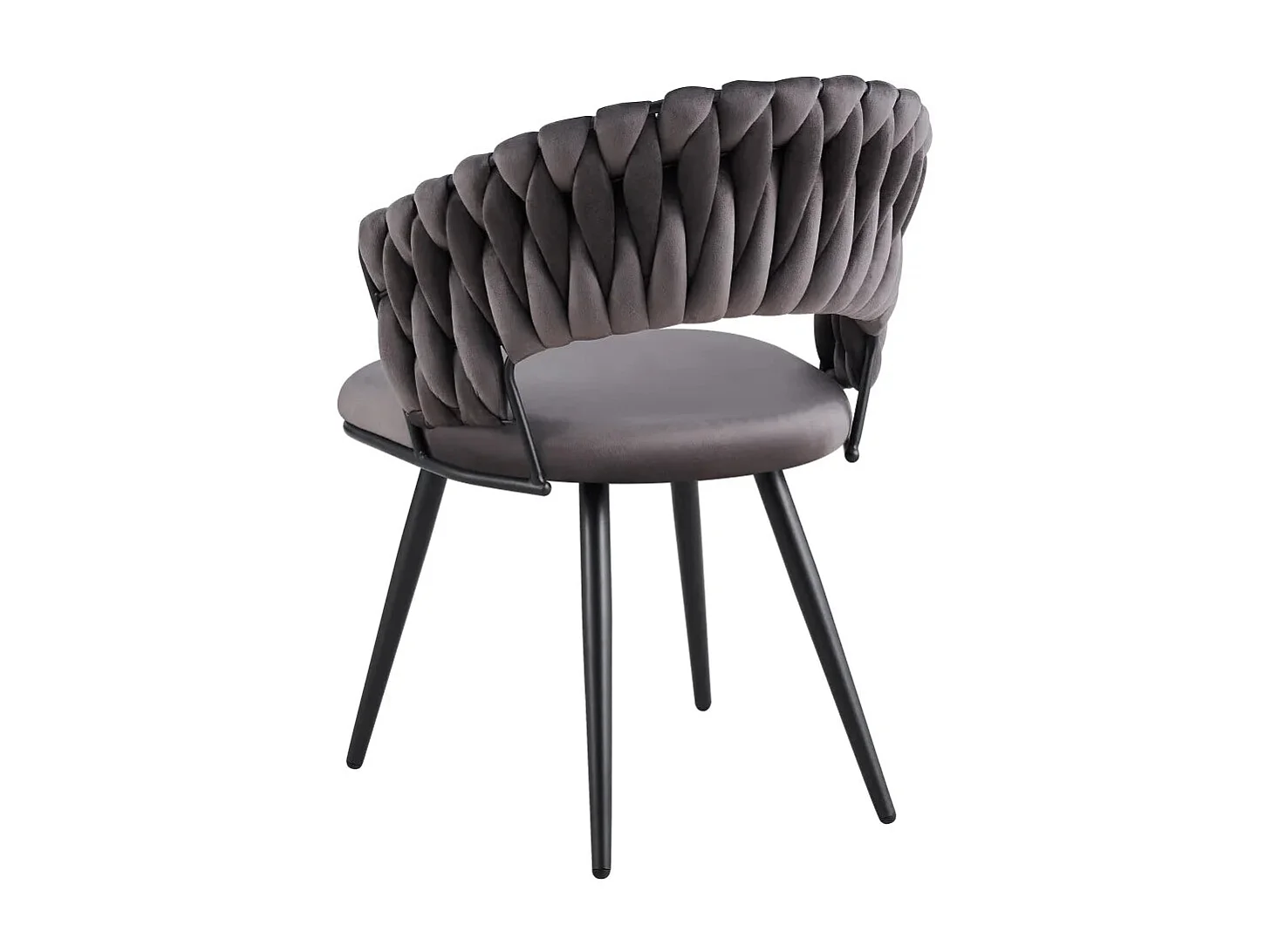 Lot 2 Chaises Salle à Manger Velours Anthracite Dossier Tressé Métal Noir CAROLINA