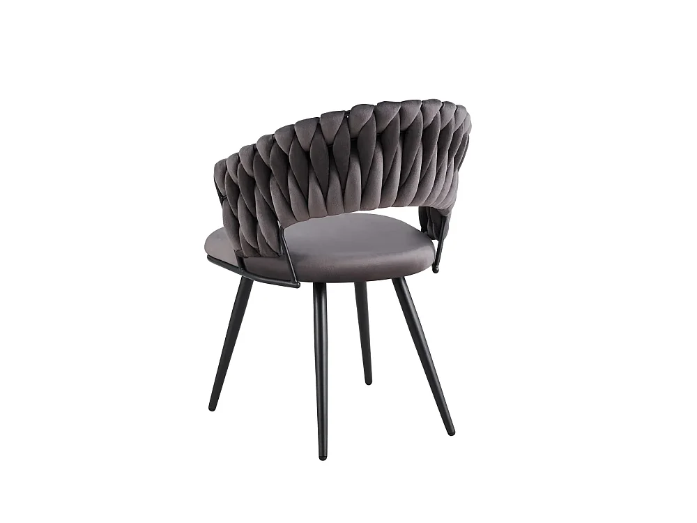 Lot 2 Chaises Salle à Manger Velours Anthracite Dossier Tressé Métal Noir CAROLINA