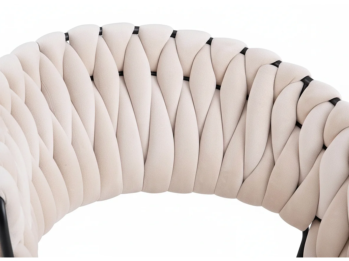 Lot de 2 Chaises Salle à Manger Velours Beige Dossier Tressé Métal Noir CAROLINA