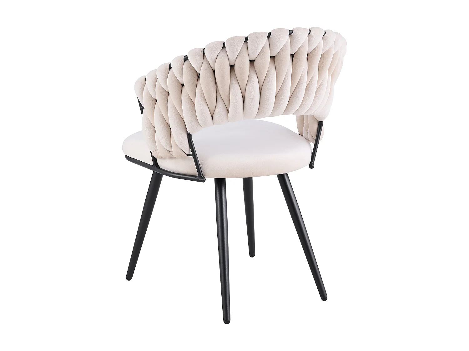 Lot de 2 Chaises Salle à Manger Velours Beige Dossier Tressé Métal Noir CAROLINA