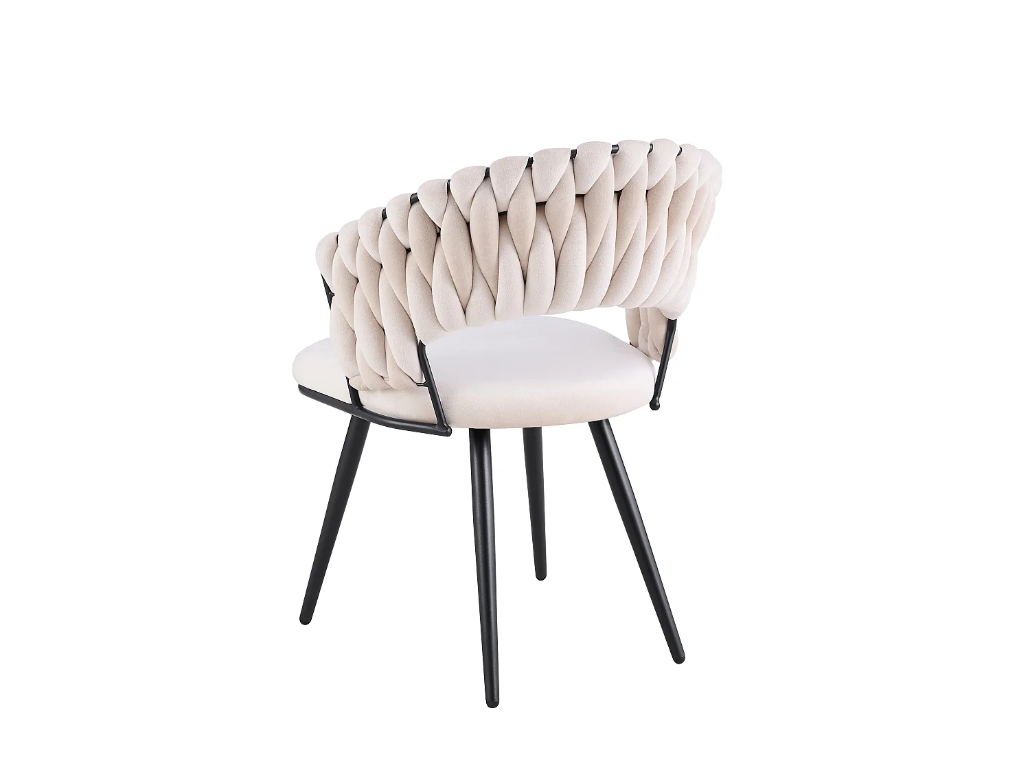 Lot de 2 Chaises Salle à Manger Velours Beige Dossier Tressé Métal Noir CAROLINA