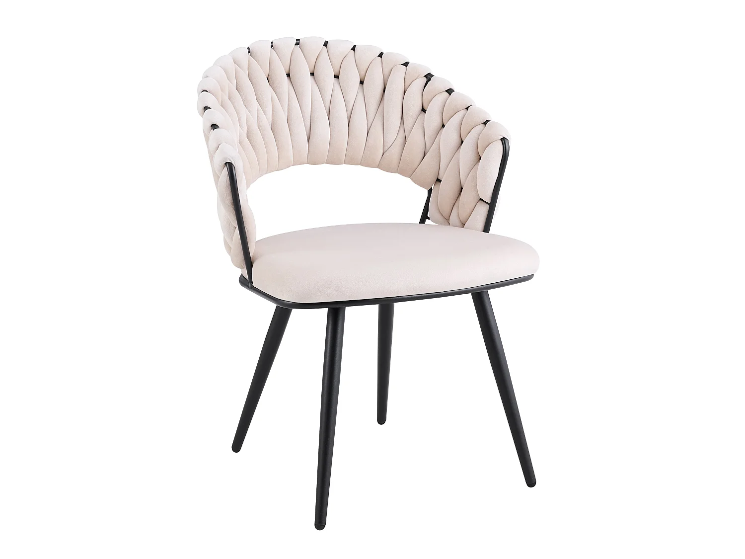 Lot de 2 Chaises Salle à Manger Velours Beige Dossier Tressé Métal Noir CAROLINA