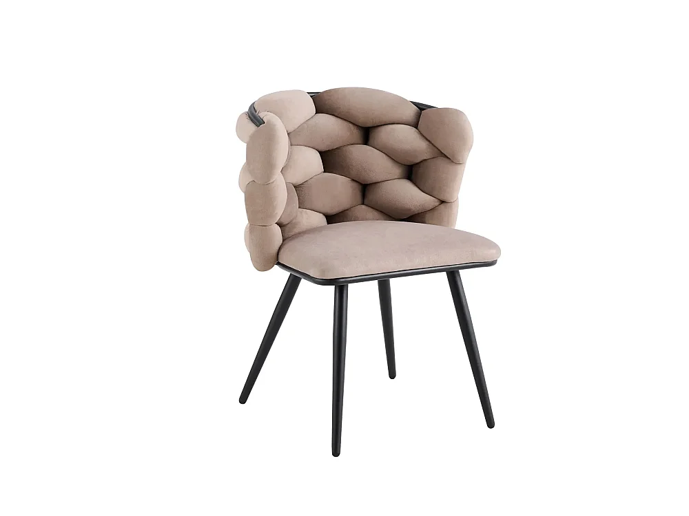 Lot 2 chaises salle à manger tissu taupe dossier tressé pieds noirs