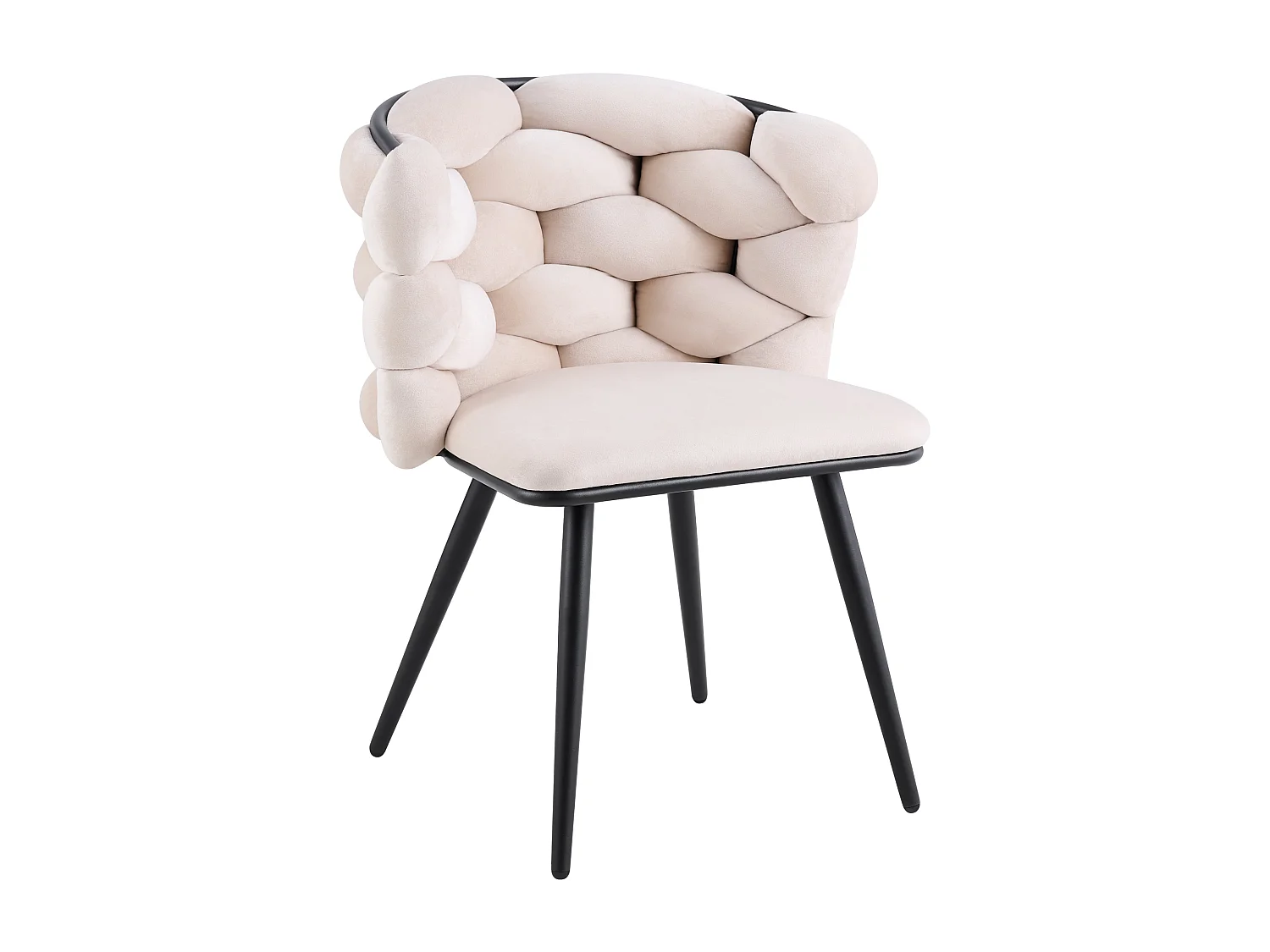 Lot 2 Chaises Salle à Manger Tissu Beige Dossier Tressé 60x60x77cm LOLIPOP