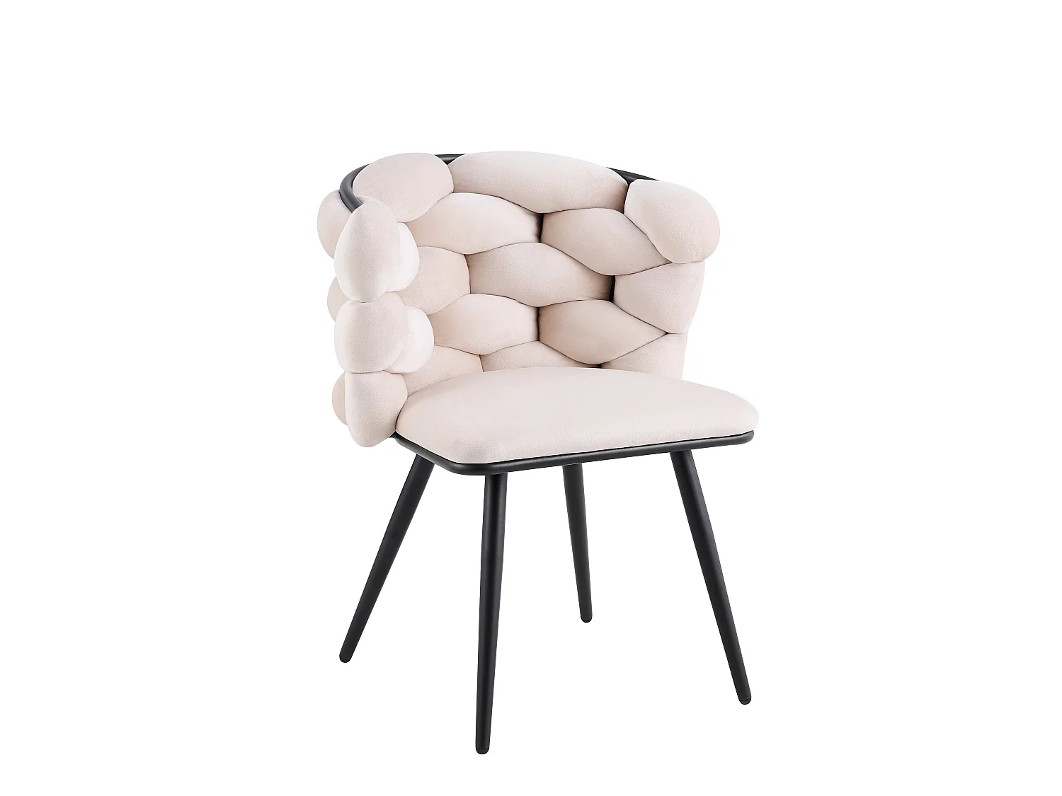 Lot 2 Chaises Salle à Manger Tissu Beige Dossier Tressé 60x60x77cm LOLIPOP